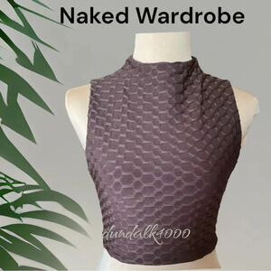 naked wardrobe open back mock neck crop top brown M